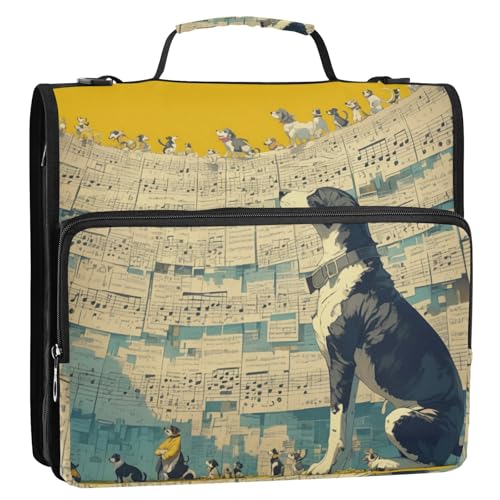 Weißer und schwarzer Hund, Notenblätter, gelb, verspielt, 3,8 cm, 3 Ringe, Ordner, Reißverschluss mit Gurt, mehrere Taschen, Dokumenten-Organizer, geeignet für Mittelschule, Cartera Portátil Weißer und schwarzer Hund, Notenblätter, gelb, verspielt, 3,8 cm, 3 Ringe, Ordner, Reißverschluss mit Gurt, mehrere Taschen, Dokumenten-Organizer, geeignet für Mittelschule, Cartera Portátil von Amooorous