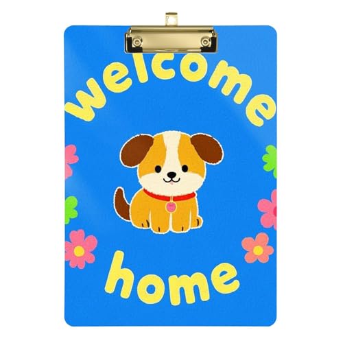 Welcome Home Niedliches Cartoon-Hund, A4-Klemmbrett, Bild, niedliche Klemmbretter, Hartplatte für Lehrer, Muss für Klassenzimmer, Elementar-Tabla para escribir con Clip, Größe 22,9 x 30,5 cm von Amooorous