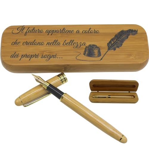 Amore Legno Sforza Stilvoller Füllfederhalter, Geschenkideen für Damen und Herren, Abschlussfeier, Geburtstag, mit inspirierenden Sprüchen, Box aus Bambusholz (A) von Amore Legno Sforza