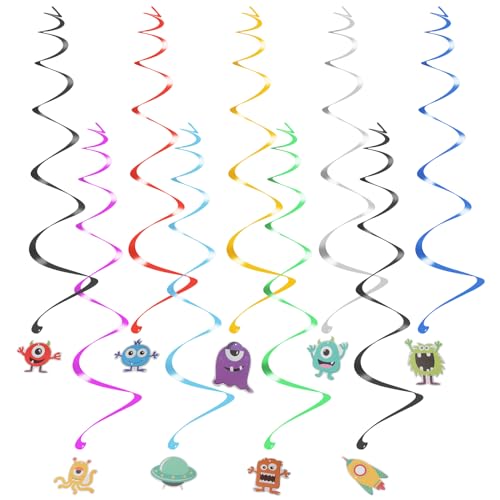 18 Stück Geburtstagsparty Cartoon Monster Spirale Anhänger Hängende Wirbel Decke Anhänger Spirale Luftschlangen Hängende Wirbel Ornamente (9 Farben + 9 einzelne Spirale) Geburtstagsparty-Zubehör von Amosfun
