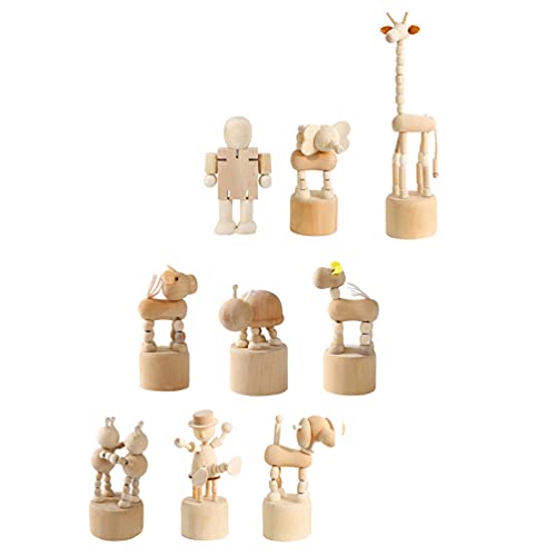 Abaodam Amosfun 9 Stück Holzfiguren Tierpuppen Spielzeug Cartoon Push Up Handwerk Finger Tier Figuren Daumen Presse Basis Spielzeug Heimdekoration (gemischter Stil) von Amosfun
