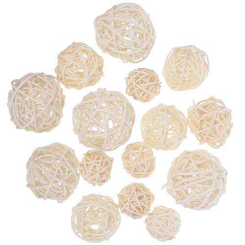 Amosfun, Rattan-Kugeln für Hochzeit, Weihnachten, Party, Hängedekoration für Kinderzimmer, 3 cm, 4 cm, 5 cm, 15 Stück, Rattan, weiß, 15 PCS von Amosfun