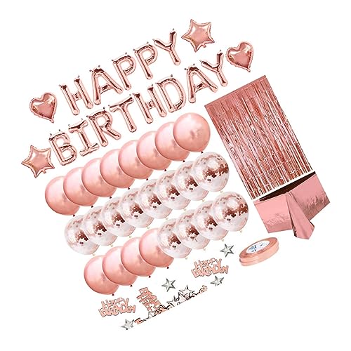 Amosfun 1 Satz Roségold-ballon-set Kindergeburtstagsbanner Herz Tischdecken Geburtstag Vorhang Layout-zubehör Luftballons Für Geburtstagsfeiern Brief Geburtstagsbanner Plastik Golden von Amosfun