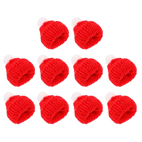 Amosfun 10 Stück Weihnachtsmütze, klein, gestrickt, Weihnachtsmütze, niedliche Weihnachtsmütze, Kopfbedeckung, Gastgeschenke, handgefertigte Accessoires (Rot) von Amosfun