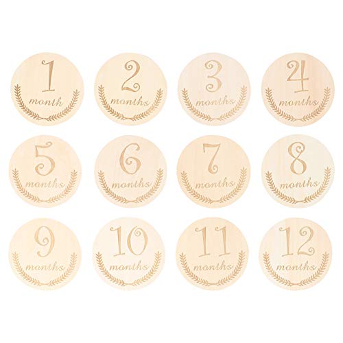 Amosfun 12 Stück Hölzerne Baby Monatliche Meilensteinkarten Doppelseitige Scheiben Neugeborene Fotografie Requisiten für Neujahr Baby Säuglinge Stil 4 von Amosfun