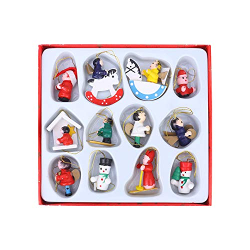 Amosfun 12 stücke Weihnachtsbaum Mini Puppe Ornamente holzfigur Weihnachtsbaum hängen Ornamente für urlaubsparty Baum Dekoration weiß von Amosfun