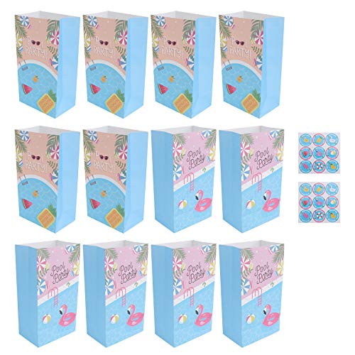 Amosfun 12pcs Hawaii Party Taschen Flamingo Geschenktüten Papiertüten Luau Party Favor Taschen mit Hawaii Aufkleber Hawaii Party Favors Supplies von Amosfun