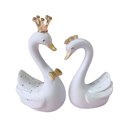 Amosfun 2 Paare Swan Figurine Deko Große Weiße Schwäne für Hochzeit Geburtstag Romantische Tischdekoration Diy Cake Topper Fahrzeug Innenausstattung Geschenkideen von Amosfun