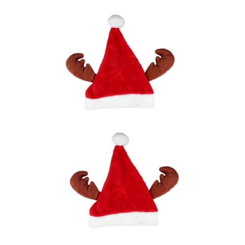 Amosfun 2 Stk Weihnachtsgeweihmütze Geweih Weihnachtsmütze Weihnachtsmann-plüschmütze Plüsch-weihnachtsmütze Urlaub Weihnachtsmütze Rote Weihnachtsmütze Weihnachten Plüschstoffe Pullover von Amosfun
