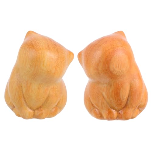 Amosfun 2 Stück Holzkätzchen Ornamente Süßes Katzenornament Hölzerne Kätzchenstatue Süße Katzen Desktop Dekoration Geschnitzte Holzkatze Kreative Katzendekoration Katzentischdekor von Amosfun