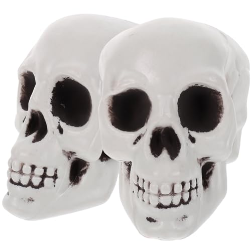 Amosfun 2 Stück Kunststoff Schädel Köpfe Halloween Schädel Realistische Menschliche Skelett Kopf Schädel für Halloween Bar Hause Tischdekoration von Amosfun