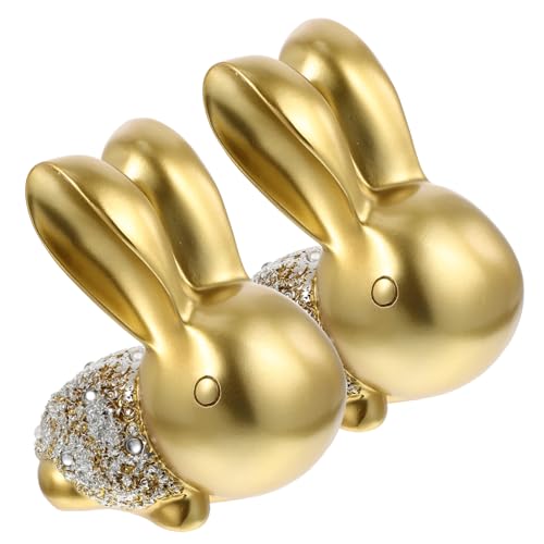 Amosfun 2 Stück Teiliges Goldene Kaninchenfiguren aus Resin Niedliche Desktop Dekoration für Partys Wohnzimmer und für Freunde und Familie von Amosfun