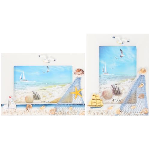 Amosfun 2Stücke Mediterraner Holz Bilderrahmen Nautische Tischdekoration Kreativer Foto Holder für Persönliche Erinnerungen Geeignet für Vertikale und Horizontale Fotos von Amosfun