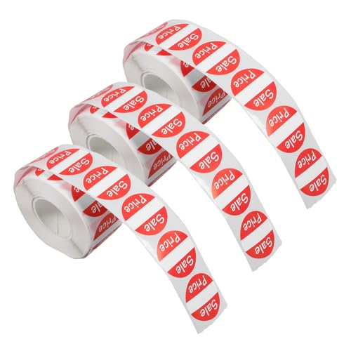 Amosfun 3 Rollen selbstklebendes Etikett weiße Klebeetiketten durchsichtige Aufkleber Geschäft kreis aufkleber Preisschildpapier Verkaufsaufkleber für den Einzelhandel rot von Amosfun