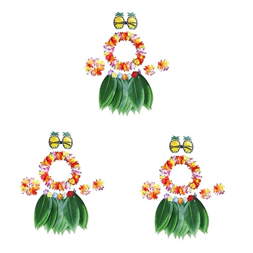 Amosfun 3 Sätze Luau-partydekorationen Hawaiianische Kleider Für Kinder Kinderanzug Luau-kostüm Für Frauen Mädchen Hawaiianischer Blumenblattrock Hawaiianischer Blumenblatt-gras-hula-rock von Amosfun