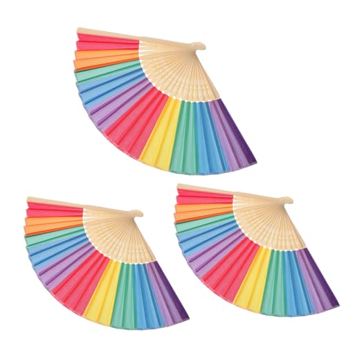Amosfun 3 Stück Bunte Faltbare Handfächer Bambusgriff Tragbarer Regenbogen Fächer Pride Sommer Accessoire Geschenk für Lgbtq Party Hochzeit Zufällige Farbe Zufällige Farbe von Amosfun