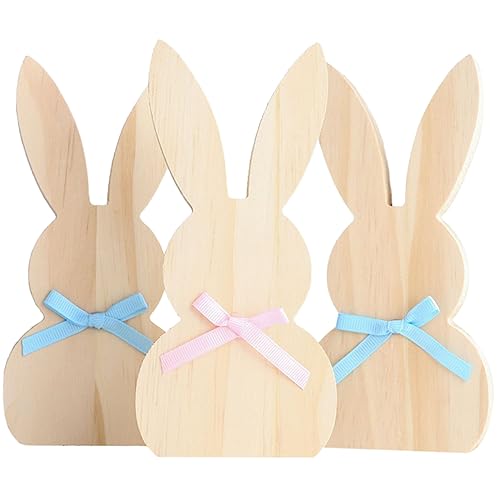 Amosfun 3 unlackierte Holzhasen-Ornamente für DIY-Osterdekoration, niedliche Hasen-Tischdekorationen für kreatives Basteln und Oster-Party-Themen, zufällige Farbe von Amosfun