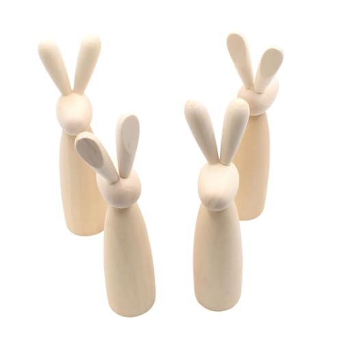 Amosfun 4 Stück Holz-Kaninchen-Desktop-Ornament Tisch Hase unbemalt Handwerk Steckpuppen unvollendet Kunstpuppen aus Holz Holztiere zum bemalen Holzkaninchen DIY-Graffiti-Puppe Beige von Amosfun