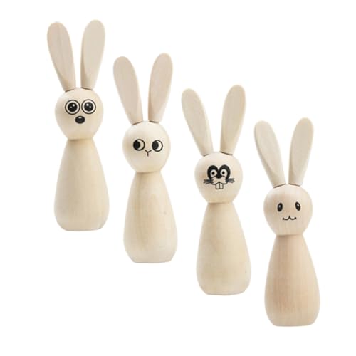 Amosfun 4 Stück Kaninchen-verzierung Tierfiguren Aus Holz Zum Basteln Unfertige Holzpuppen Unfertiger Holzhase Hasendekor Aus Holz Ostern Diy Handwerk Holzpflockpuppen Unvollendet Hölzern von Amosfun