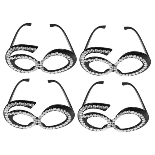 Amosfun 4 Stück Partyfotobrille Glitzernde Fotoautomaten-requisiten Gastgeschenke Zum 60. Geburtstag Jubiläumsparty-brille Neuheit Geburtstagsbrille Lustige Brille Schwarz Plastik von Amosfun