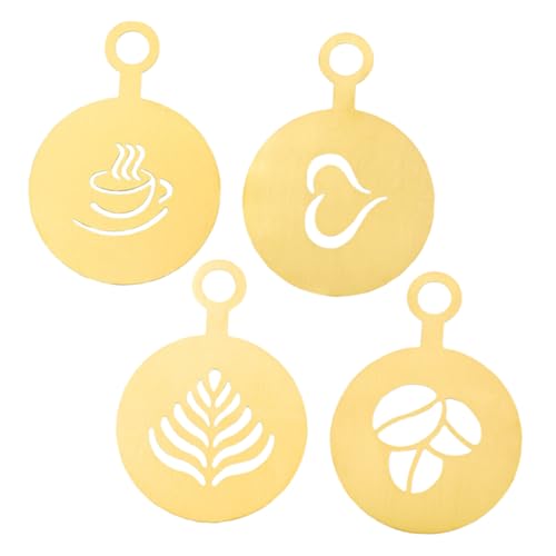 Amosfun 4 Stück Teiliges Edelstahl Latte Art Schablonen Wiederverwendbar Kaffee und Keks Dekorationsvorlagen mit Herzform und Aufhängeöffnung für Kuchen Cappuccino Haferflocken Heiße von Amosfun
