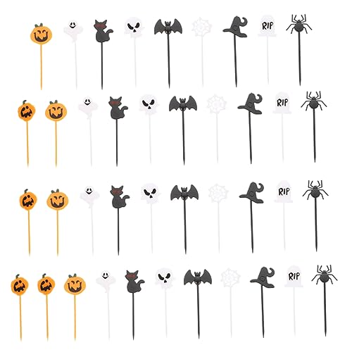 Amosfun 40 Stück Halloween-Cupcake-Topper, Party-Kucheneinsätze, Dessert-Dekorationen für Geburtstagsparty, Zubehör mit festlichem Muster von Amosfun