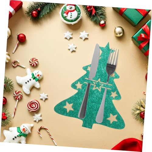 Amosfun 48 Stück Teiliges Weihnachtsbesteckhalter aus Grünem Filz Weihnachtsbaumförmige Bestecktaschen für Messer Löffel Praktische Tischdekoration für Große Festessen und Weihnachtsfeiern von Amosfun