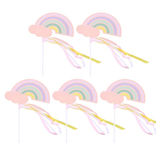 Amosfun 5 stücke Regenbogen Cupcake Topper Papier Kuchen Topper Dessert Topper Kuchen Dekorationen mit Band für Baby Shower Birthday Party (rosa) von Amosfun