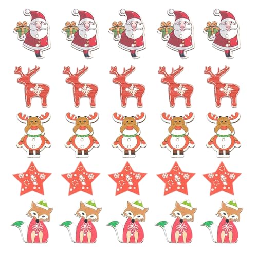 Amosfun 50 Stücke Weihnachten Knöpfe Holz Weihnachtsmann Holzknöpfe Stern Holzscheiben Rentier Fuchs Kinderknöpfe Tischdeko Streudeko für Kinder Basteln Nähen Scrapbooking DIY Geschenk von Amosfun
