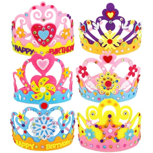 Amosfun 6 Sätze Geburtstagsmütze Selber Machen Prinzessin Dekoration Party Liefert Kokosnuss Strauß Cupcake-kronen Streifen Geburtstagskrone -dekoration Rosa Knöpfe Nicht Gewebt von Amosfun