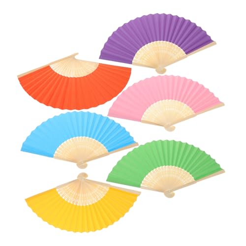 Amosfun 6 Stück Handfächer aus Papier Bunte Leere Japanische Faltfächer für DIY Bastelmaterialien für Tanz Geburtstagsfeiern und Kreative Projekte von Amosfun
