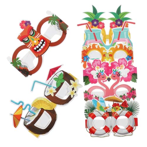 Amosfun 8 Stück Hawaiian Partybrille Lustige Papierbrillen für Fotorequisiten Einzigartiges Design für Feste Partys für Karneval Hochzeiten Strandfeiern Spaßige Accessoires für von Amosfun