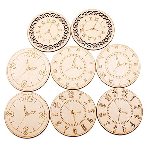 Amosfun 8 Stück Holz Runde Uhr Holzscheiben Holz Streudeko für Kinder Basteln DIY Scrapbooking Babyparty Hochzeit Tischdeko 45mm (gelegentliches Muster) von Amosfun