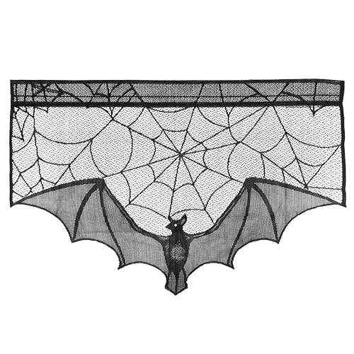 Amosfun Fledermaus Halloween Kamin Tuch - Schwarz Polyester Vielseitige Deko FüR Halloween Partys Spinnennetz Design FüR Tisch TüR Fenster von Amosfun