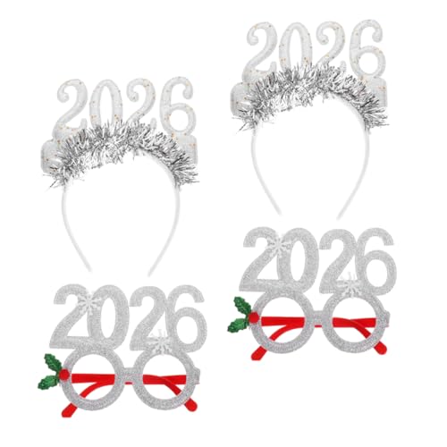 Amosfun Haarreifen für das Jahr, Feiertagsparty-Zubehör mit silberfarbenen Brillenrahmen, bequeme, festliche Haarreifen für Weihnachten, Jahrabend, Fotoautomaten-Feiern, 4 Stück Amosfun Haarreifen für das Jahr, Feiertagsparty-Zubehör mit silberfarbenen Brillenrahmen, bequeme, festliche Haarreifen für Weihnachten, Jahrabend, Fotoautomaten-Feiern, 4 Stück von Amosfun