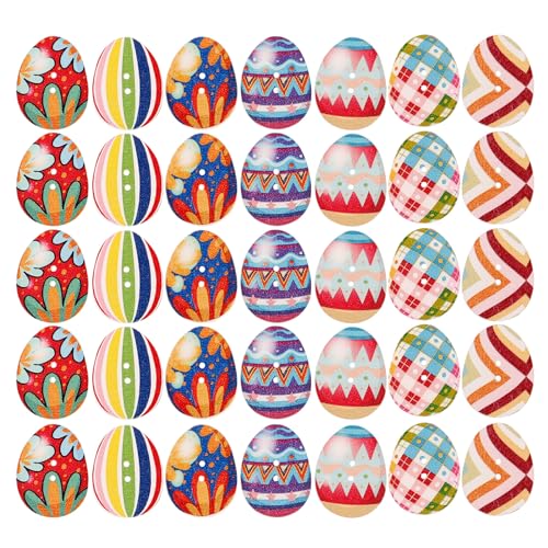 Amosfun Holzknöpfe Ostern Eier Form Knopf mit 2 Löcher zum DIY Handwerk Basteln Stricken Häkeln Ostern Deko 100 Stück (Mischfarbe) von Amosfun
