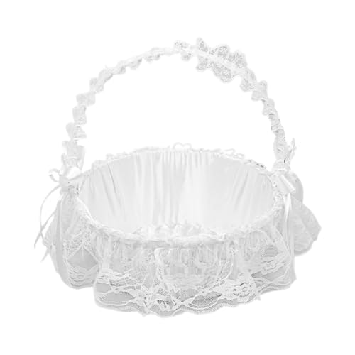 Amosfun Korb Für Die Hochzeit Gewobener Korb Wäschekorb Korb Für Mädchen Weidenkorb Mit Griff Hochzeitsblumenkorb Weiß Hölzern von Amosfun