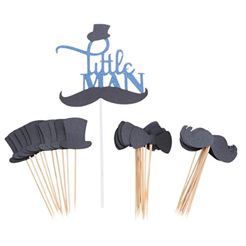 Amosfun Kuchendeckel 31 Stück kleiner Mann Kuchendeckel Mini Schnurrbart Hut Fliege Cupcake Picks Kuchendeckel Obst Picks Geburtstagsfeier Dessertdeckel für Hochzeit Geburtstag Gefälligkeiten von Amosfun