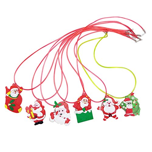 Amosfun LED Weihnachten Halsketten leuchten Weihnachten Anhänger Kette im Dunkeln leuchten Gastgeschenke für Kinder Weihnachten Urlaub Geburtstagsgeschenk 6 Stück (zufälliges Muster) von Amosfun