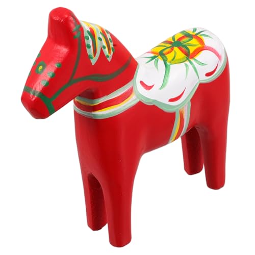 Amosfun Handgefertigte Pferdefigur Mini Schwedisches Traditionelles Dekoratives Pferdeornament Rote Holzschnitzerei Heim-feng-Shui- von Amosfun