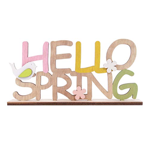 Amosfun Ostern Schriftzug Holz Hello Spring Tischdeko Hasen Blume Deko Aufsteller Objekt Dekofigur Osterschmuck Schlafzimmer Frühling Dekoration Osterdeko Kinder Party Geschenk von Amosfun