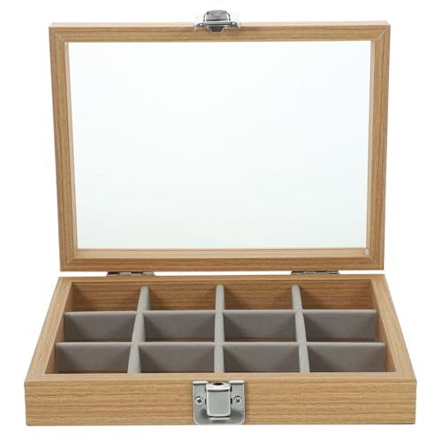 Amosfun Schmuckschatulle aus Holz mit Fächern und transparentem Deckel, praktisch, tragbar, für Zuhause, 12 Fächer für Halsketten und Armbänder von Amosfun