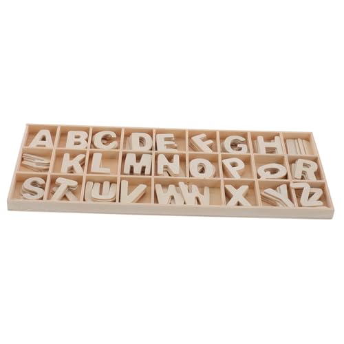 Amosfun Unbehandelte Holzbuchstaben Set mit Aufbewahrungstablett Montessori Holzspielzeug für DIY Malerei Dekorative Holzschnitte für Partydeko und Heimschuleinsatz Mittlere von Amosfun