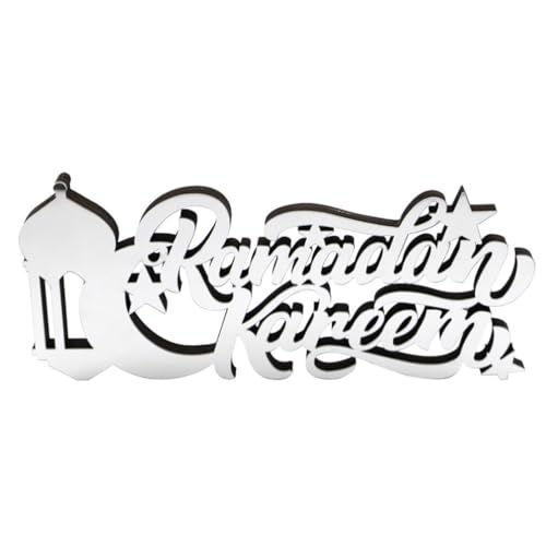 Amosfun Zarte Heimdekoration Kareem Requisitentisch Mubarak Ramadan Holzverzierungen Ausschnitt Bevorzugt Tischplatte Ausgehöhltes Mittelholz Eid Entworfenes Dekor Urlaub Hohles Silber von Amosfun