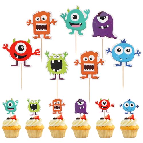 Amosfun 12 StüCk Monster Cake Topper, Bunte Papier Kuchen Dekorationen FüR Geburtstag, Babyparty, Gartenparty, Firmenevent von Amosfun