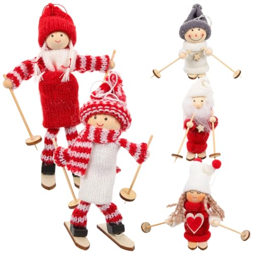 Amosfun weihnachtsfigur Urlaub holzfigur Miniatur ski Puppe Ornament Tisch Erwachsene 5 stücke (gemischtes Muster) von Amosfun