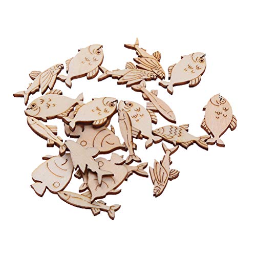 Holzscheiben Holz Ausschnitte Fischer Form DIY Natur Holz Scheibe Zum Basteln Bemalen Deko 20 Stücke von Amosfun