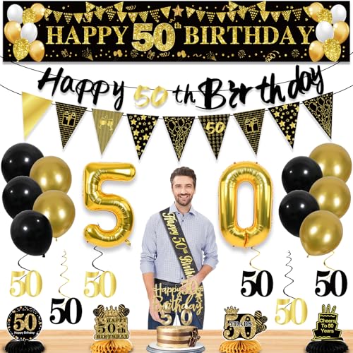 27pcs 50 Geburtstag Dekorationen für Männer Schwarz Gold 50th Party Dekorationen Happy 50th Birthday Banner Honeycomb Tisch Hängende Wirbel und Luftballons Cake Topper Over the Hill 50th Birthday 27pcs 50 Geburtstag Dekorationen für Männer Schwarz Gold 50th Party Dekorationen Happy 50th Birthday Banner Honeycomb Tisch Hängende Wirbel und Luftballons Cake Topper Over the Hill 50th Birthday von Amosking