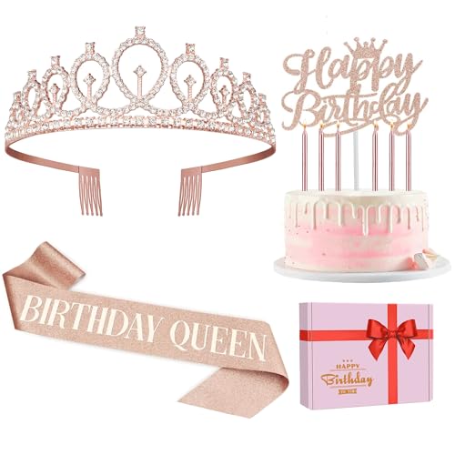 Geburtstag Krone und Schärpe, Cake Topper Geburtstag Kerzen, Geburtstag Tiara Queen Schärpe für Frauen Mädchen, Tiara Krone für Alles Gute zum Geburtstag Party Favor, Geburtstag Party Deko Geburtstag Krone und Schärpe, Cake Topper Geburtstag Kerzen, Geburtstag Tiara Queen Schärpe für Frauen Mädchen, Tiara Krone für Alles Gute zum Geburtstag Party Favor, Geburtstag Party Deko von Amosking