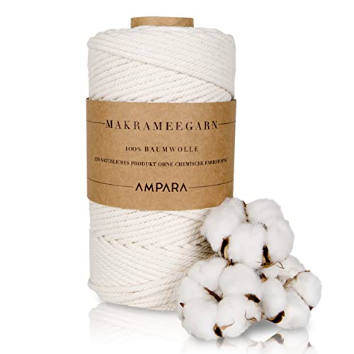 Ampara - Weiches Makramee Garn 3mm x 220m, 100% Baumwollgarn (Garn für Makramee ohne Chemie für hochwertige Handarbeitskunst) von Ampara